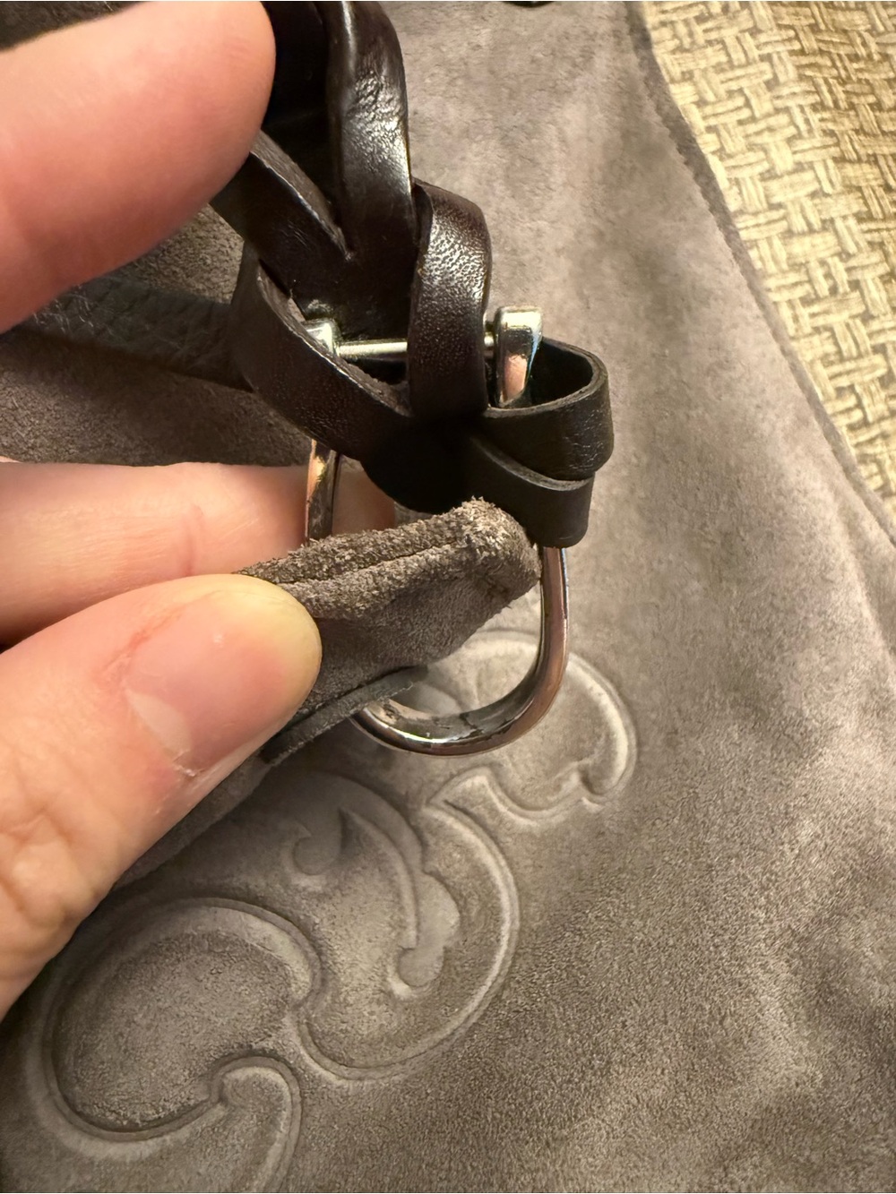 Brighton Piper Suede Medallion Shoulder Bag Taupe Gray - Picture 15 of 16